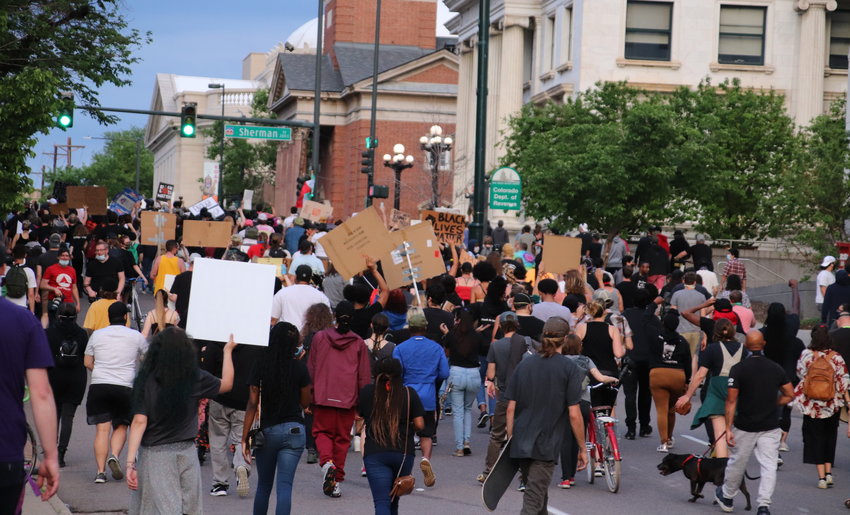 Protesters gathered the night of Thursday, May 28, at the Colorado state Capitol in Denver to protest the death of George Floyd in police custody in Minneapolis.